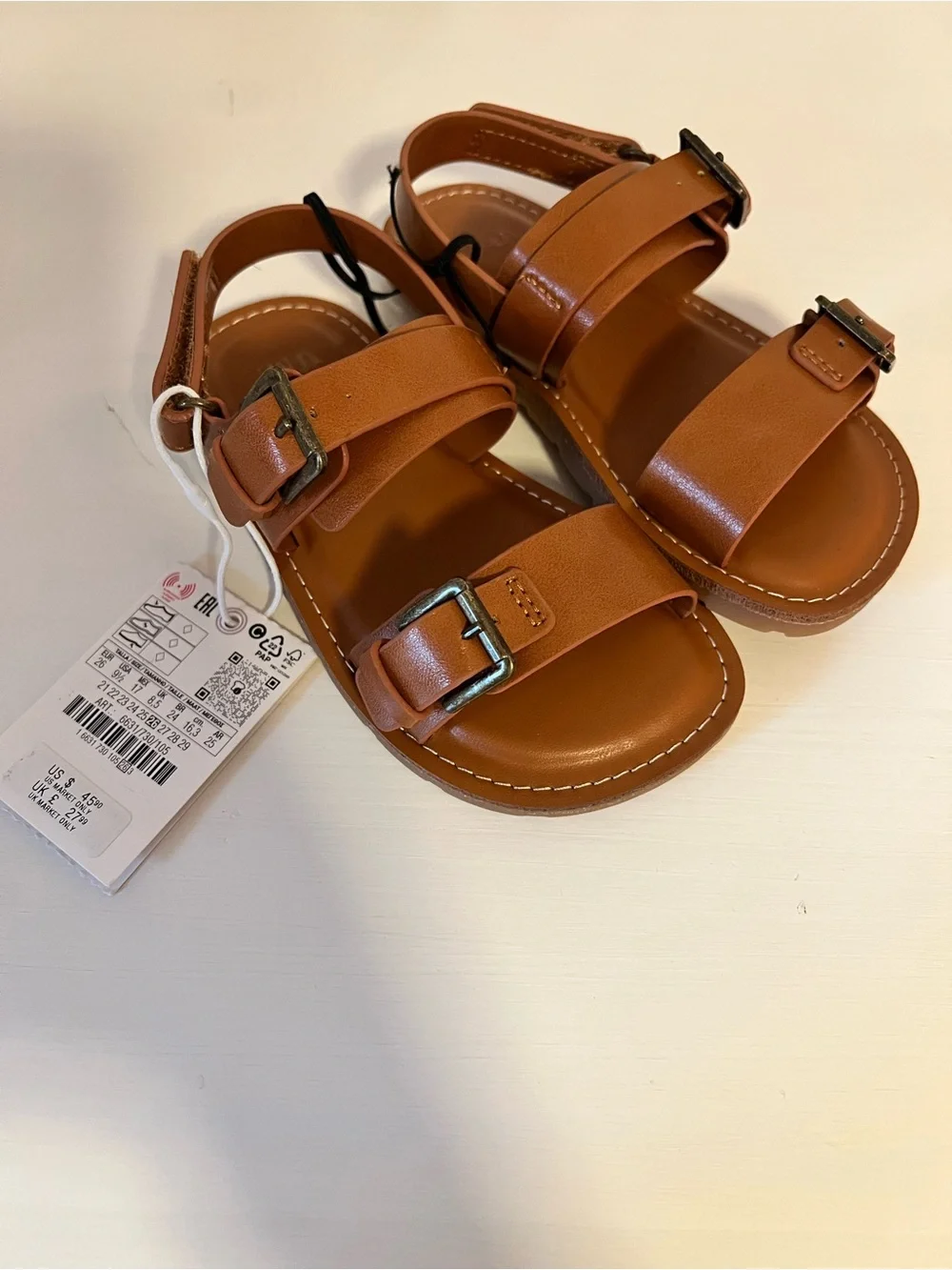 Zara Tan Brown Buckle Kids Sandals